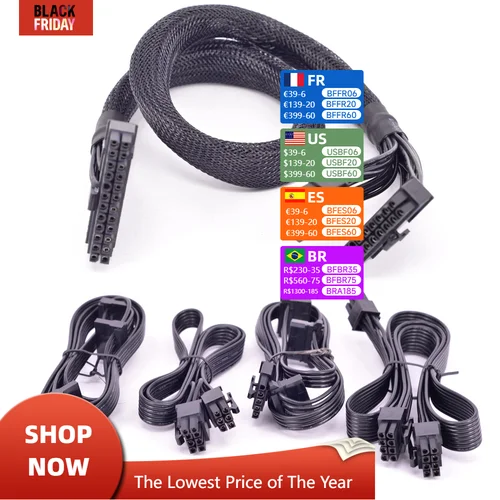 Imagen 1 del producto Para Cooler Master V Series V850 V1000 V1200 ATX 24 Pin CPU PCI-e 6 6 + 2 8 Pin periférico 4 Pin SATA Cable de fuente de alimentación