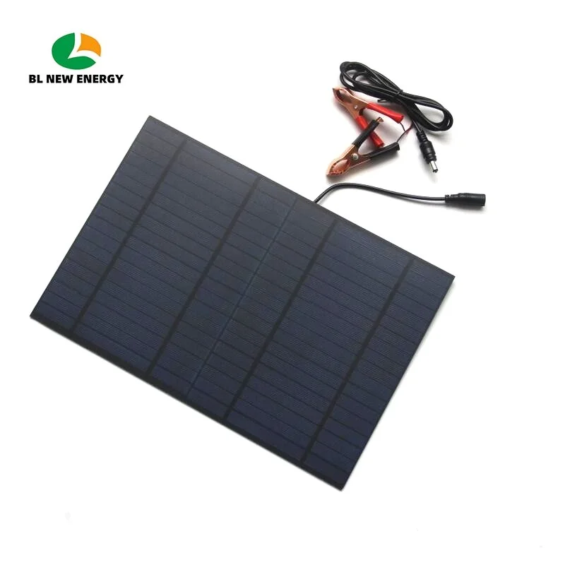 

10W 18V PET Solar Cell Small Solar Panel with DC 5521&Crocodile Clip for 12V Battery Charging Solar Charger Free Shipping