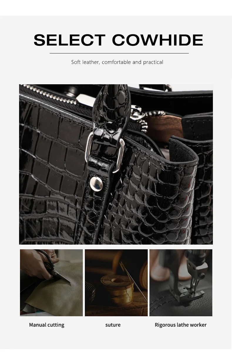 Aidani Echtleder Luxuriöse Handtasche mit Krokodilmuster für Damen, 2026 Neue Schwarze Hochwertige Große Tragetasche – Detail 6