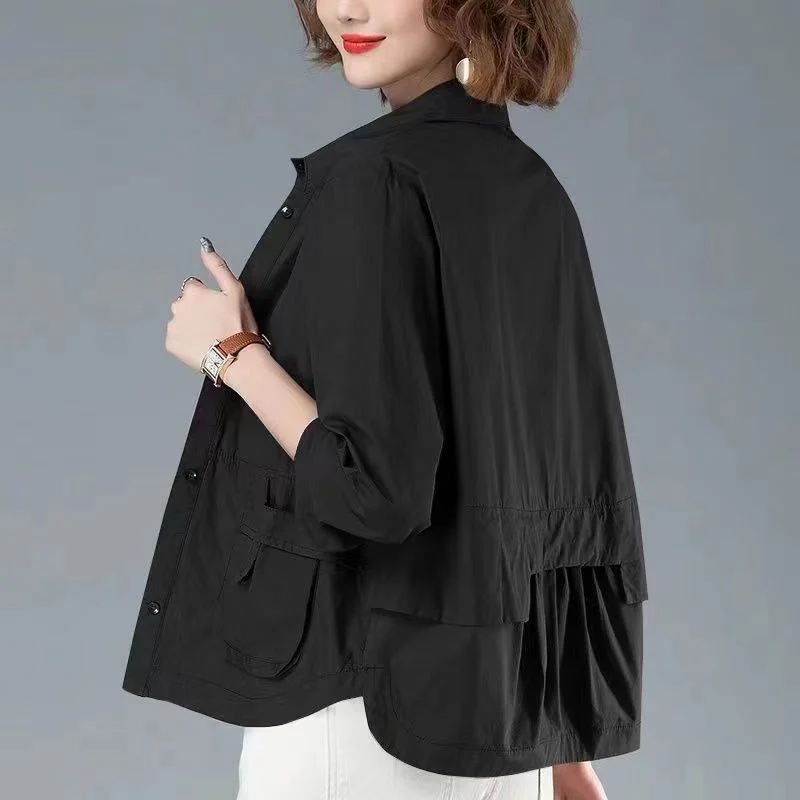 Fashion Single-breasted Solid Color Jackets Tops Female Spring All-match Loose Casual Long Sleeve Pockets Coats Women\'s Clothing