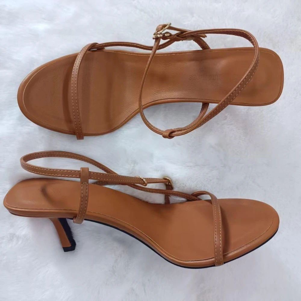 Sandales d'été pour femmes, nouvelles, avec une seule bride à boucle, chaussures pour femmes, talons fins, bout ouvert, sandales à talons hauts pour femme