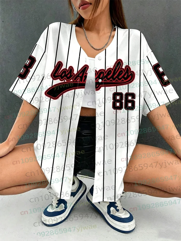 Summer Los Angeles 86 Stripe 3D Print Streetwear Baseball Shirt For WomenMen Hip Hop Sport Oversize Name Tag Baseball Jersey