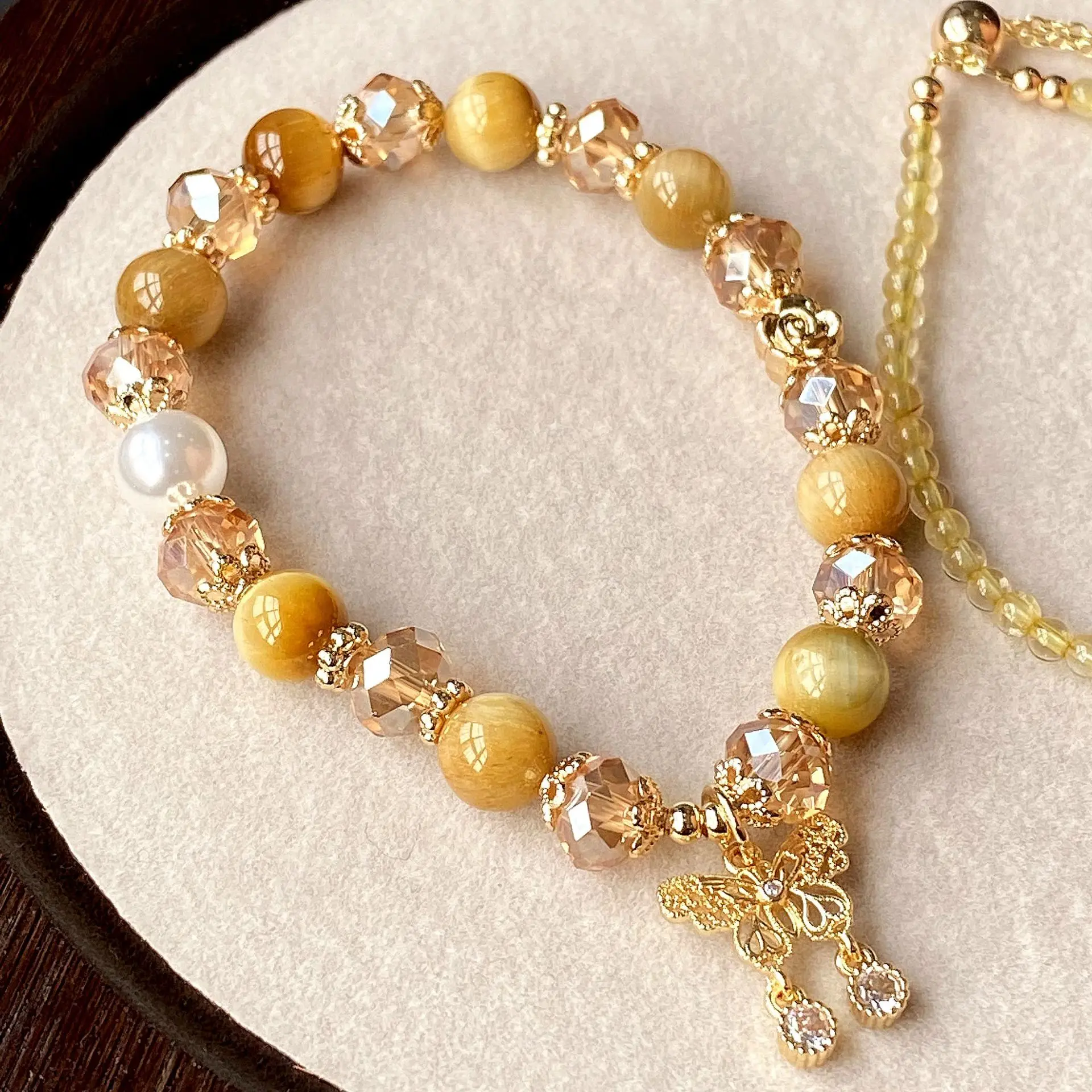 The wealth is rolling in, yellow hair crystal golden tiger stone 2-piece set, bracelet, bracelet jewelry, women's models, bracel