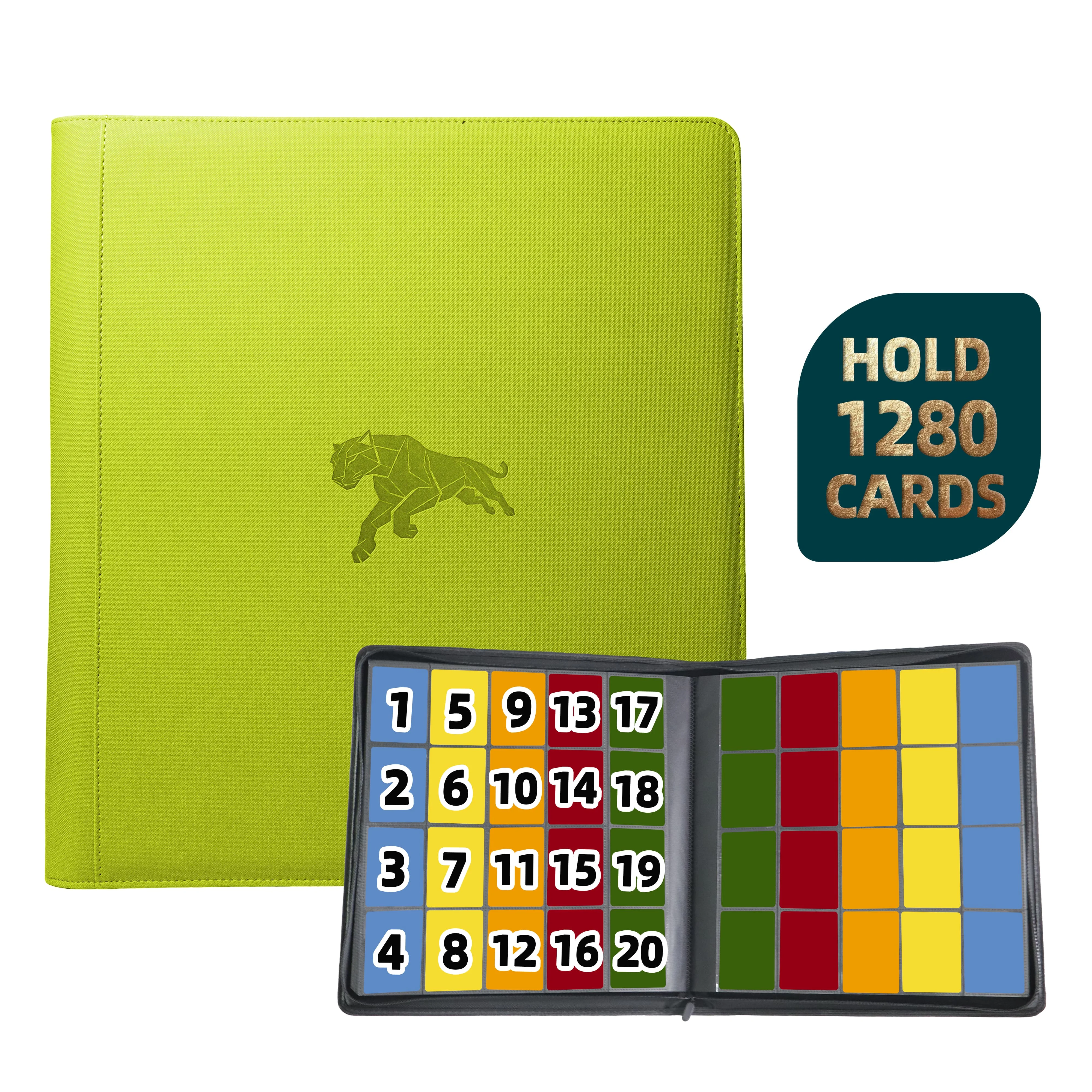 1280 vakjes dubbelzijdige trading card binder, 20-vakjes PU kaartenalbum met 100 kaarthulzen voor TCG/sportkaarten