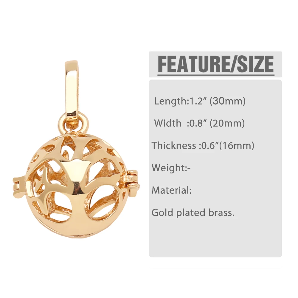 OCESRIO Retro Harmony Ball Chime Bola Necklace Pendant for Pregnancy Copper Gold Plated Wishing Ball Gifts for Wife pdtb403