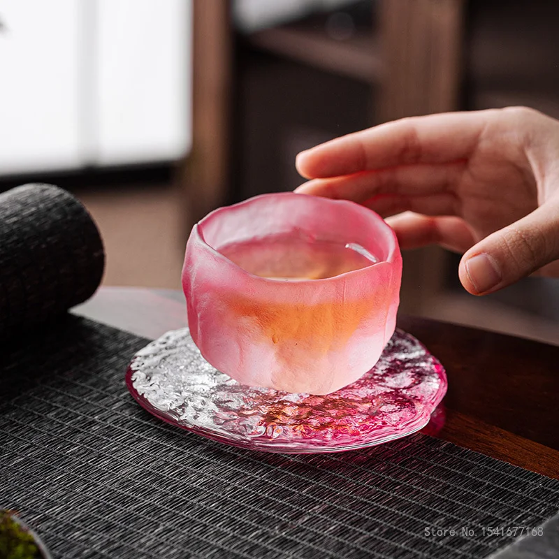 Chinese Style Crystal Glass Mug Hand Frozen Braised Sake Tea Cup Dish Set Creative Light Luxury Pink, Blue, Green, Home Supplies