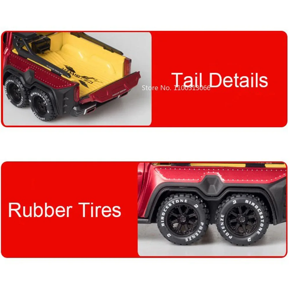1:28 X-Class Exy 6x6 F150 6x6 Model Cars Alloy Diecast Toy Pull Back Pickup Truck Sound Light Off Road Vehicle Boy Birthday Gift