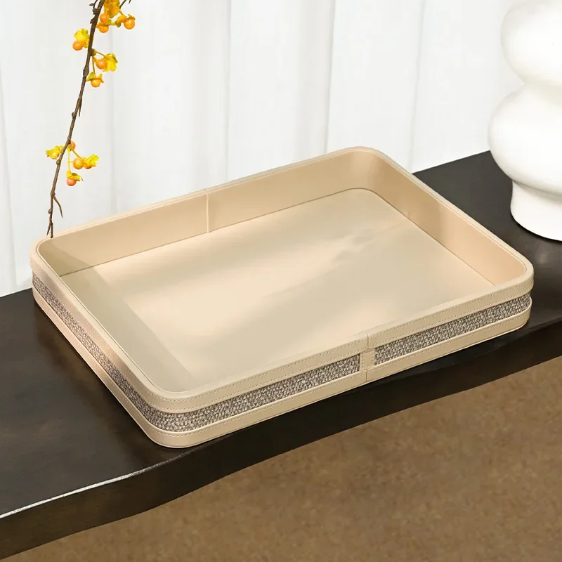 Rectangle Woven Leather Storage Tray Multifunctional Light Luxury Cosmetic Watch Display Decorative Tray Desk Accessories Gift
