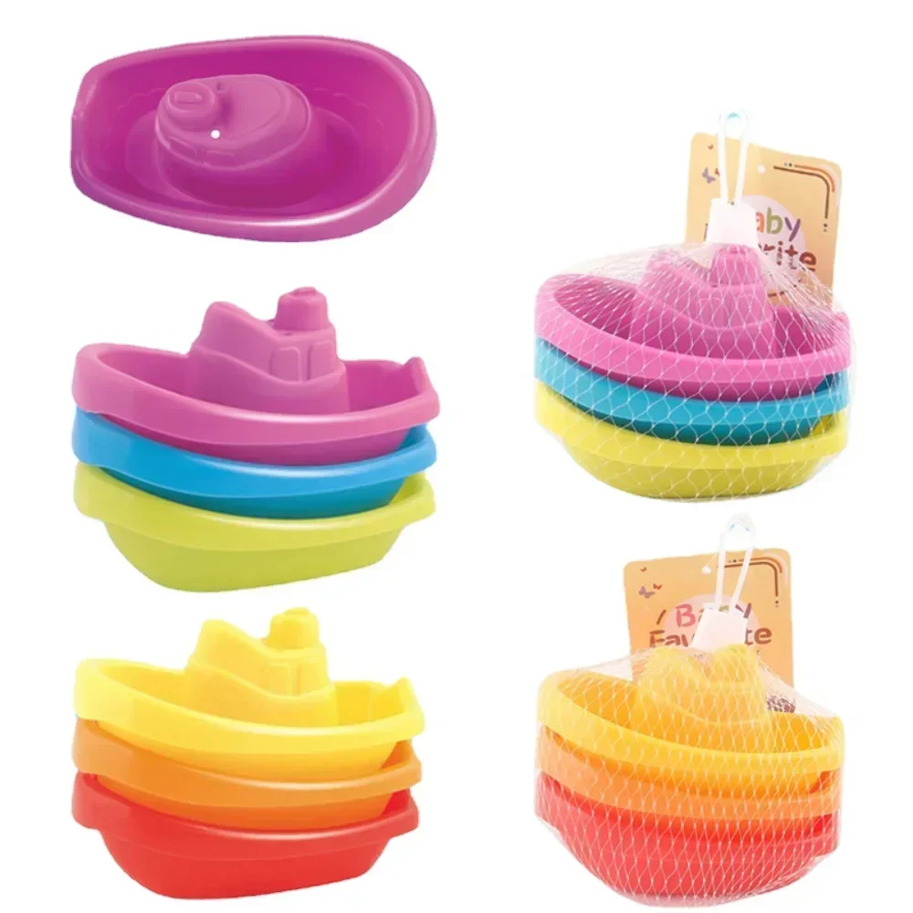 New Baby Bath Toys Stacking Boat Toys Colorful Early Education Intelligence Gift Boat-shaped Stacked Cup Folding Tower Baby Toys