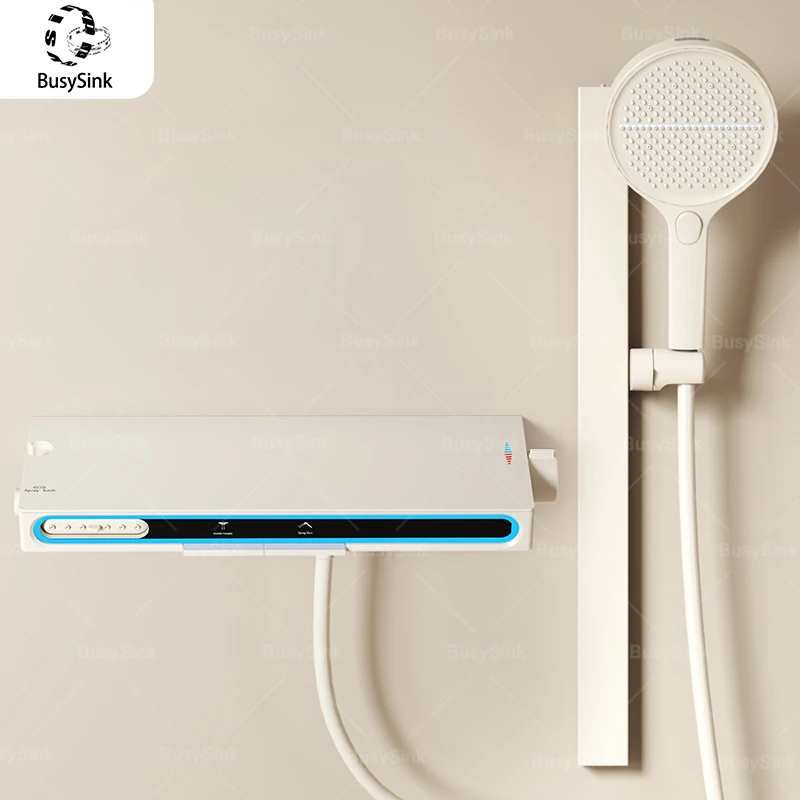 

Household Milky White Multifunctional Split Type Shower Set Ambient Lighting Digital Display Piano Keys Shower System Set