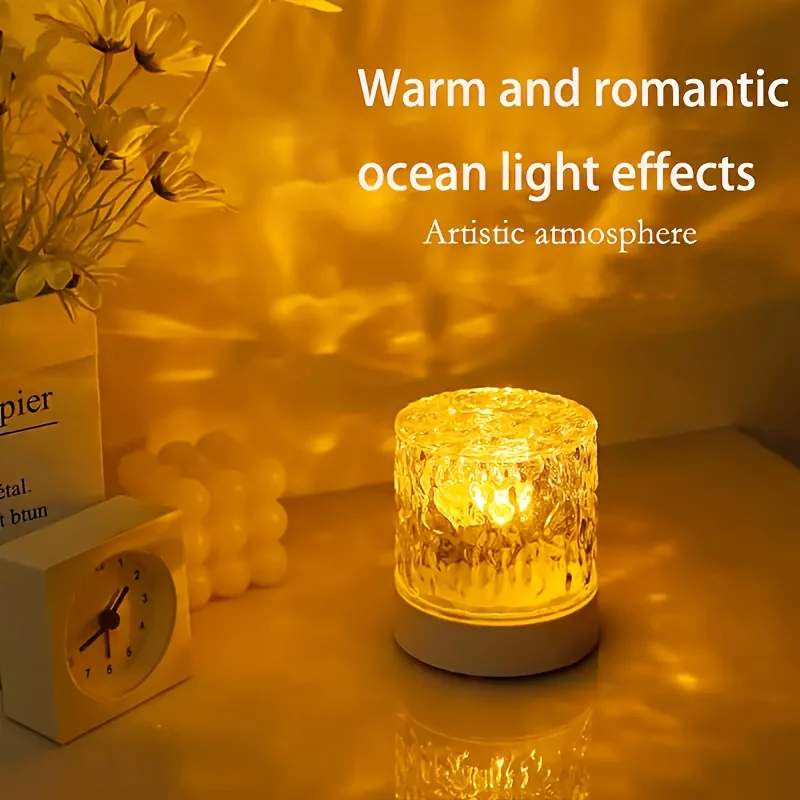 LED water ripple projector lamp, three-tone light table lamp, dimmable crystal night light atmosphere lamp bedside, gift