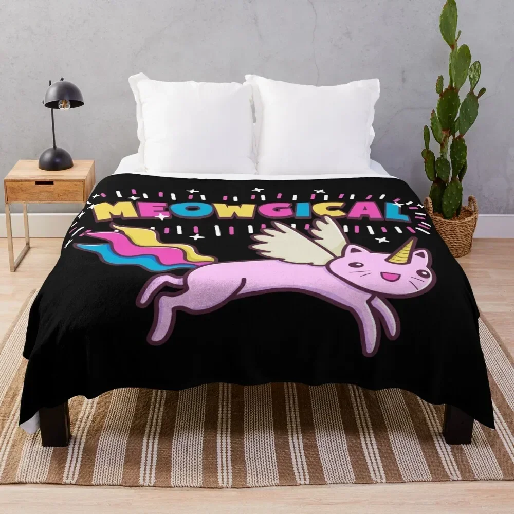 

Unicorn Cat | Meowgical Rainbow Throw Blanket Multi-Purpose Decorative Beds Blankets