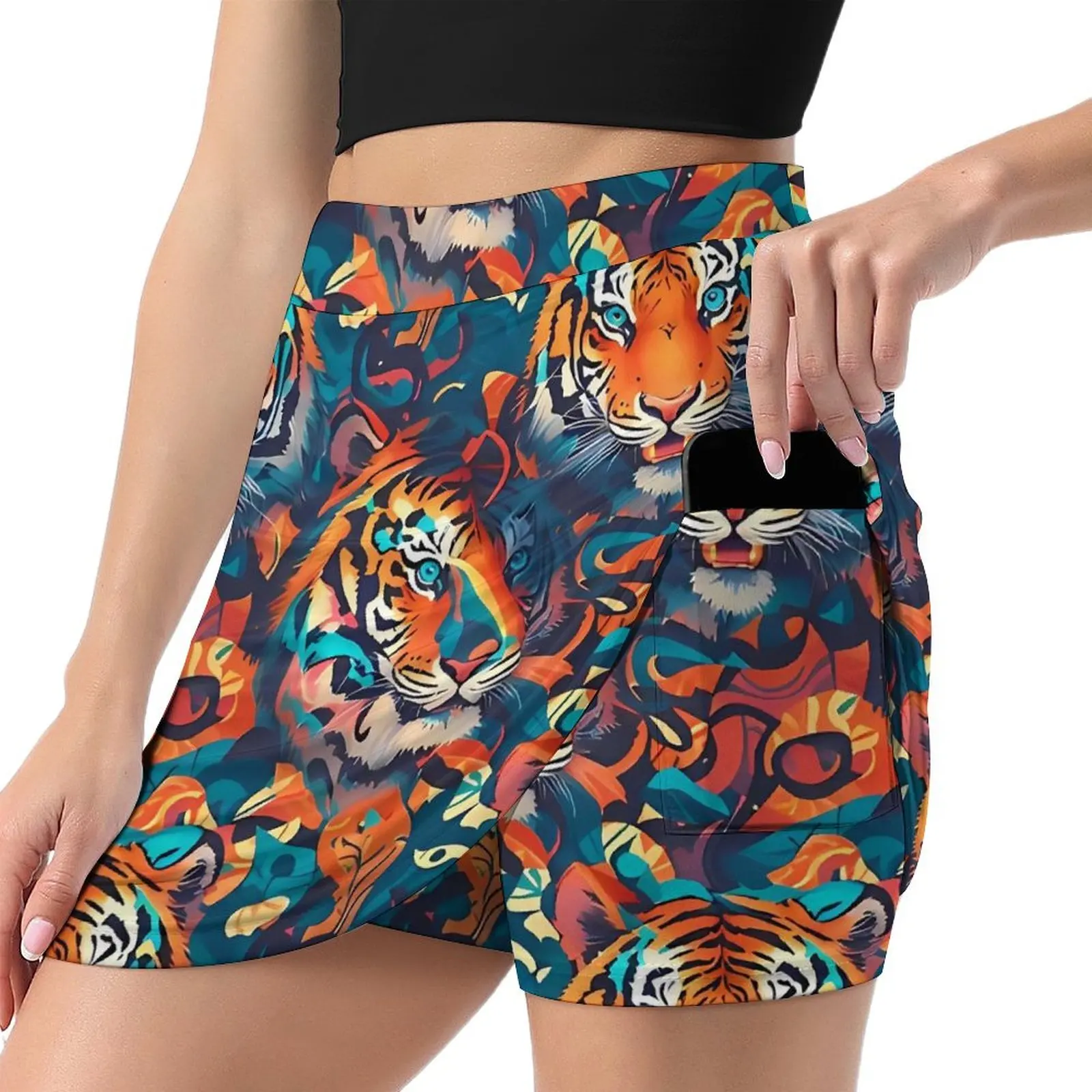 Tiger Camo Pop Art Print Skirt Ladies  Trendy Mini Skirts High-waisted Custom Harajuku Casual Skirt Big Size 2XL 3XL