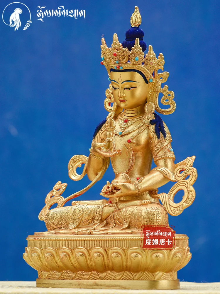 Tibetan pure copper gilt 1 foot 31cm Vajrasattva Buddha statue, 10 inch bronze statue ornament dedicated to Tibetan tantra at ho