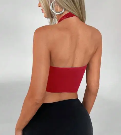 

Сексуальный женский жилет, летний новый стиль, глубокий v-образный вырез Y2K, модный облегающий жилет с металлической пряжкой, украшение, асимметричный висячий жилет на шею