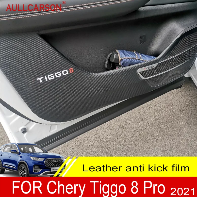 For Chery Tiggo 8 Pro 2022 2023 Leather Door Anti Kick Pad Protection Stickers Carbon Fiber Inner Side Edge Film Car Accessories