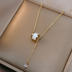 316L Stainless Steel opal Oval Pendant Necklace Fashion jewelry luxury small waist type choker for women's gift