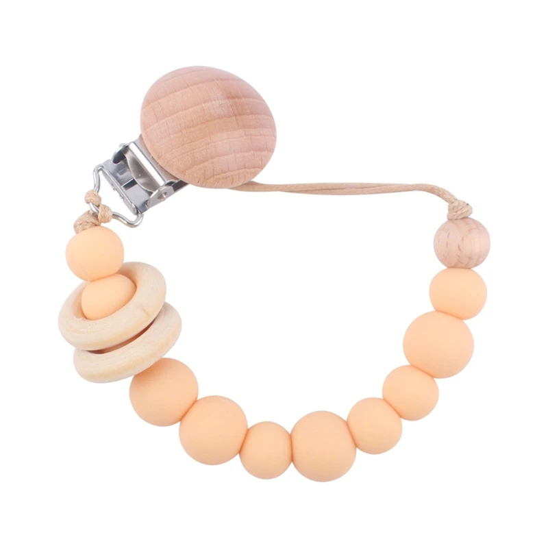 Baby Pacifier Chain Clip Nursing Teether Soother Holder Silicone Beads Chain Wooden Clip DIY Nipple Holder Leash Strap