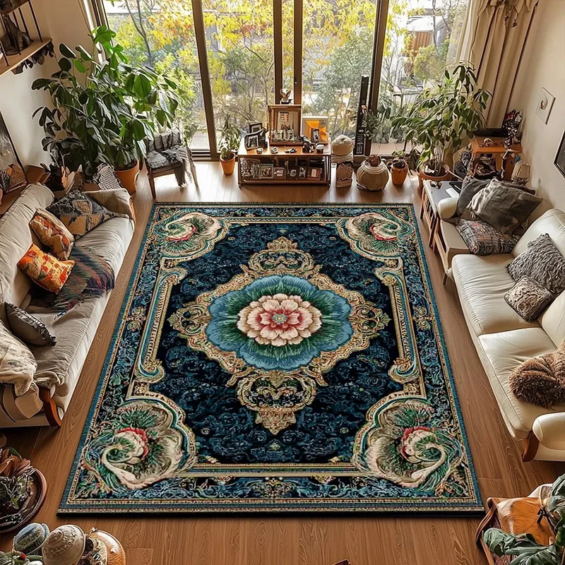 

RAKKS Vintage Bohemian Moroccan Style Non-slip Entry Small Floor Mat Living Room Dining Room Study Sofa Bedside Velvet Carpet