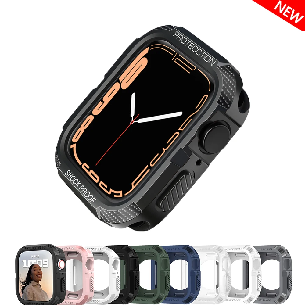 Rugged Cover for Apple Watch Case 44mm 40mm 45mm 41mm 8 se 6 5 3 iWatch Accessorie TPU Screen Protector Apple watch serie 7 case