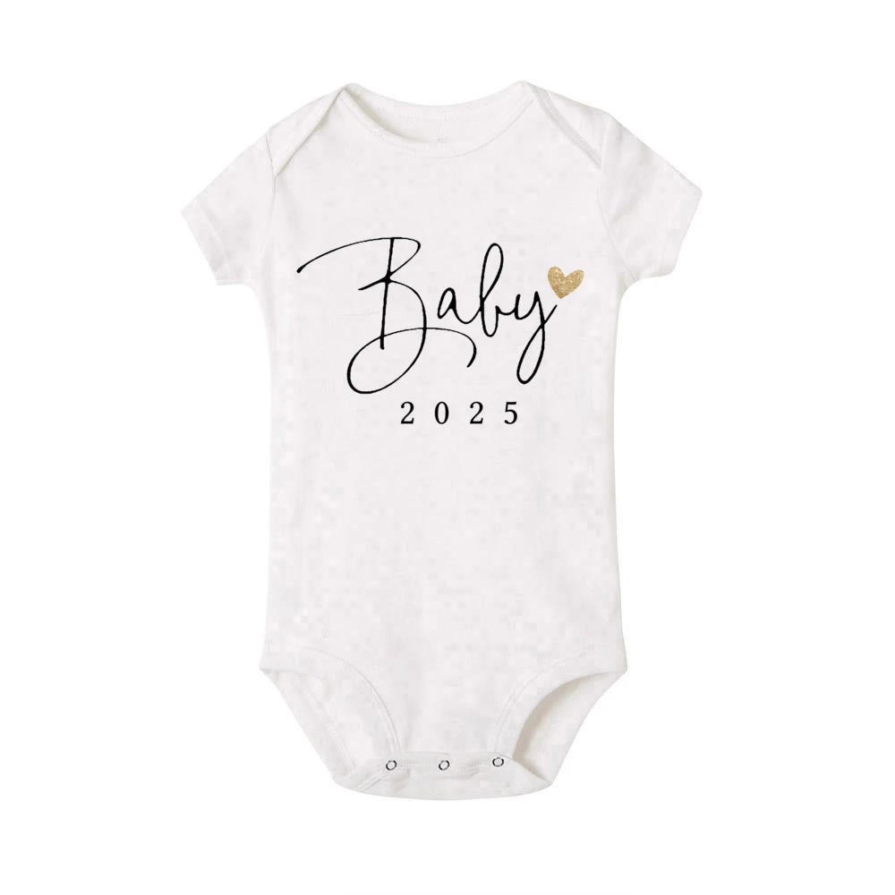 Baby 2025 Print Baby Romper Boy Girls Short Sleeve Infant Bodysuit Round Neck Newborn Jumpsuit Pregnancy Announcement Rompers