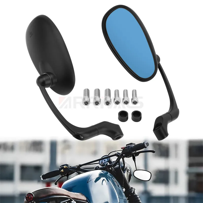 1 Pair Motorcycle Rearview Side Mirror Scooters Oval For Honda Yamaha Suzuki Cafe Racer Custom