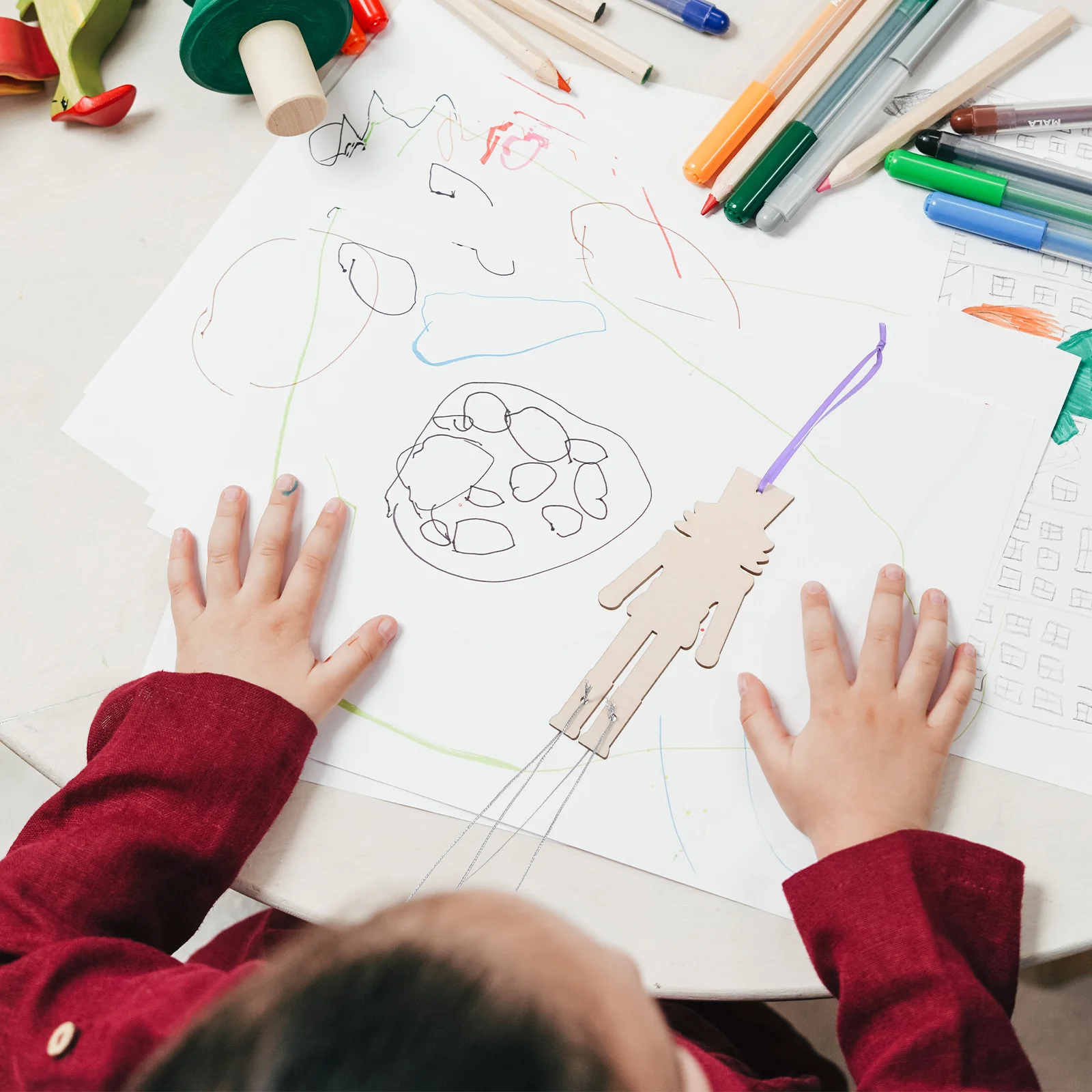 

1Set Blank Wooden Nutcracker Wind Bell Handcraft DIY Paintable Hanging Wind Chime Graffiti Decorative Cartoon Craft Home