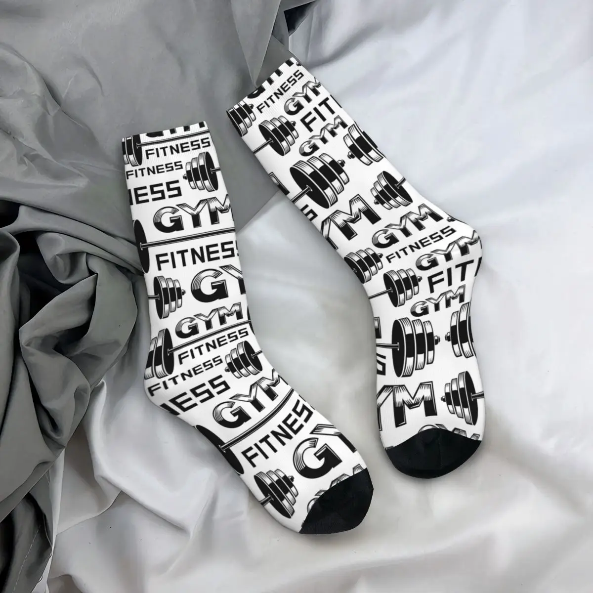 Happy Retro Barbells And Dumbbells Crazy Men\'s Socks Unisex Harajuku Seamless Printed Funny Crew Sock Boys Gift