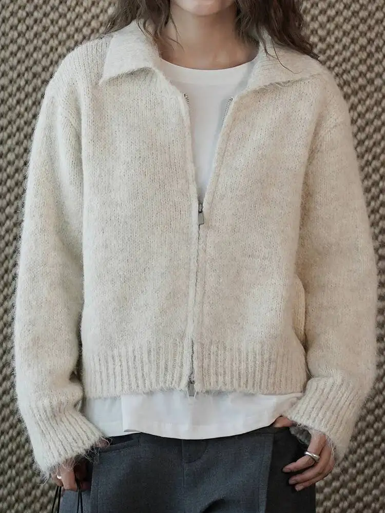 

Apricot Big Size Casual Knitting Sweater Lapel Long Sleeve Women Pullovers New Fashion Tide Spring Autumn