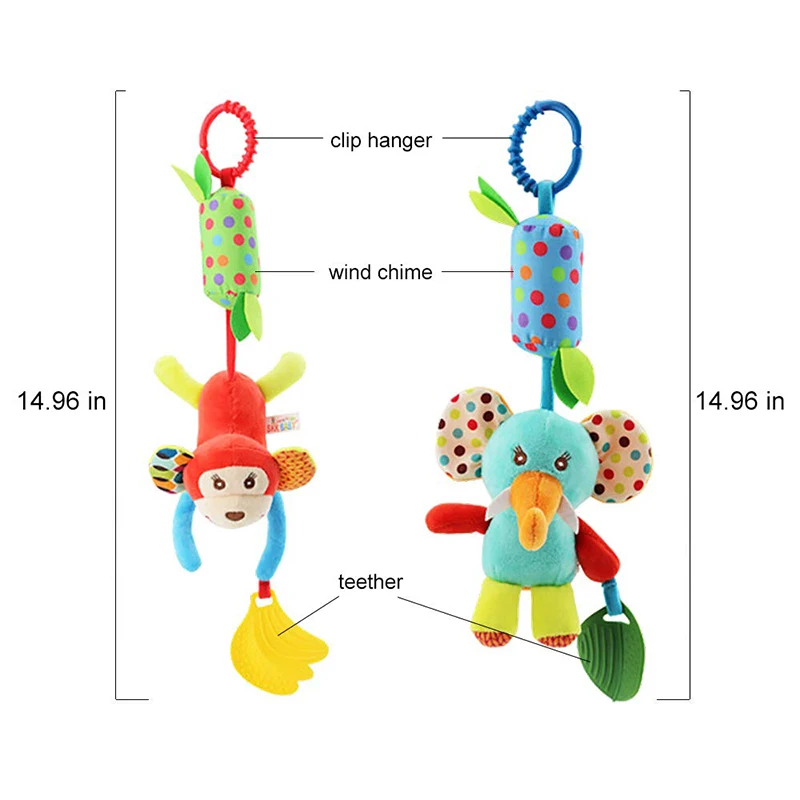 Jouets mentaires oriels colorés avec TeWindsor pour bébé, bébé, animal, cloche, doux, confrontles, hochets, nouveau-né, CPull, siège de voiture, poussette, chaud