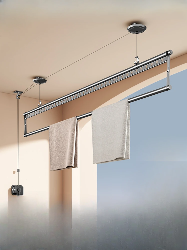 Single-rod drying rack, lifting hand crank, balcony, single row drying rod, single-root manual small drying rack, horizontal bar