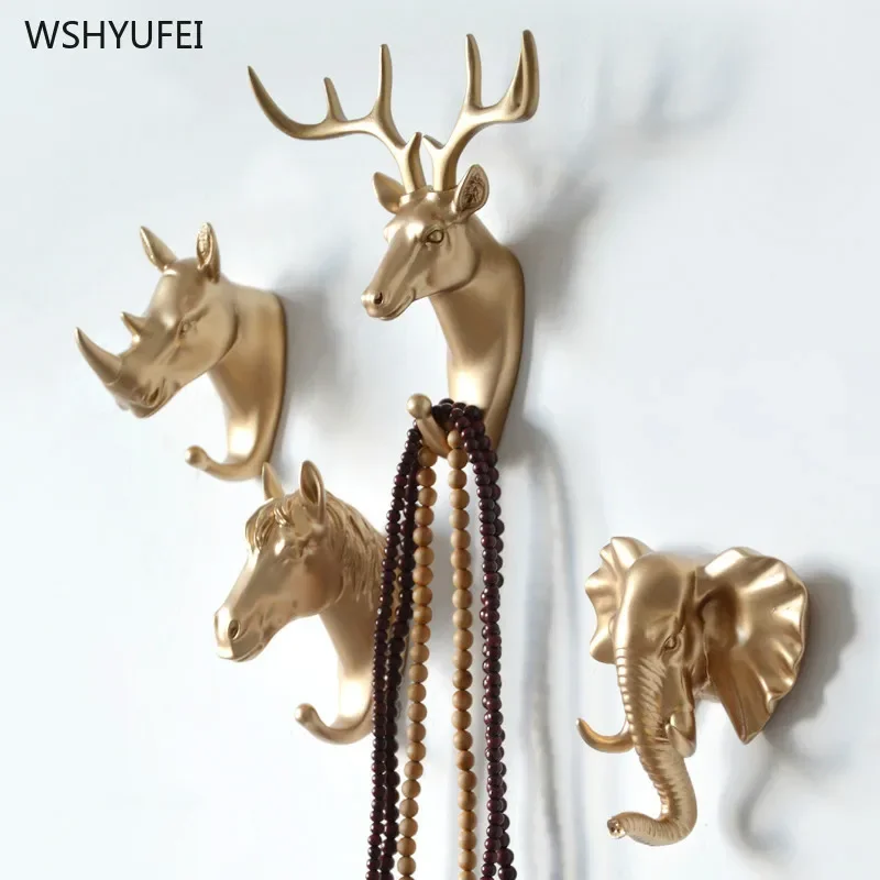 American Punch-free Wall Hanging Hook Deer Head Antlers Hanging Clothes Hat Scarf Key Deer Horns Hanger Rack Wall Decoration