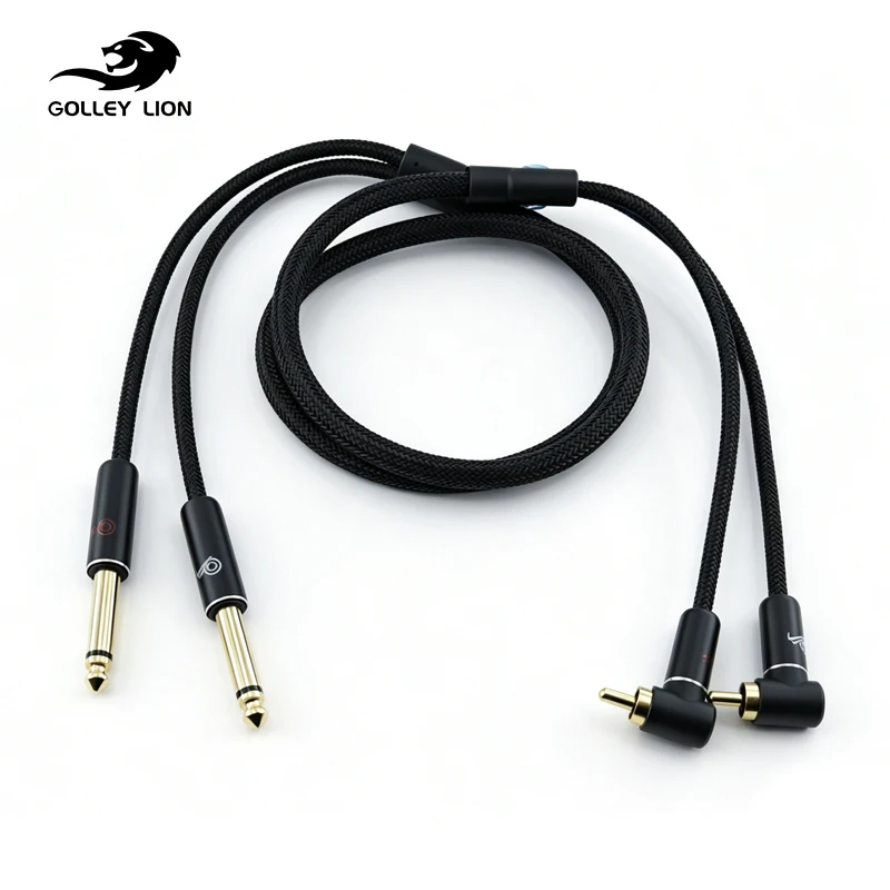 

GOLLEY LION 2 x Right-Angle RCA to 2 x Straight 1/4 Inch TS Stereo Audio Interconnect Cord, for Mixer, Amp, Subwoofer
