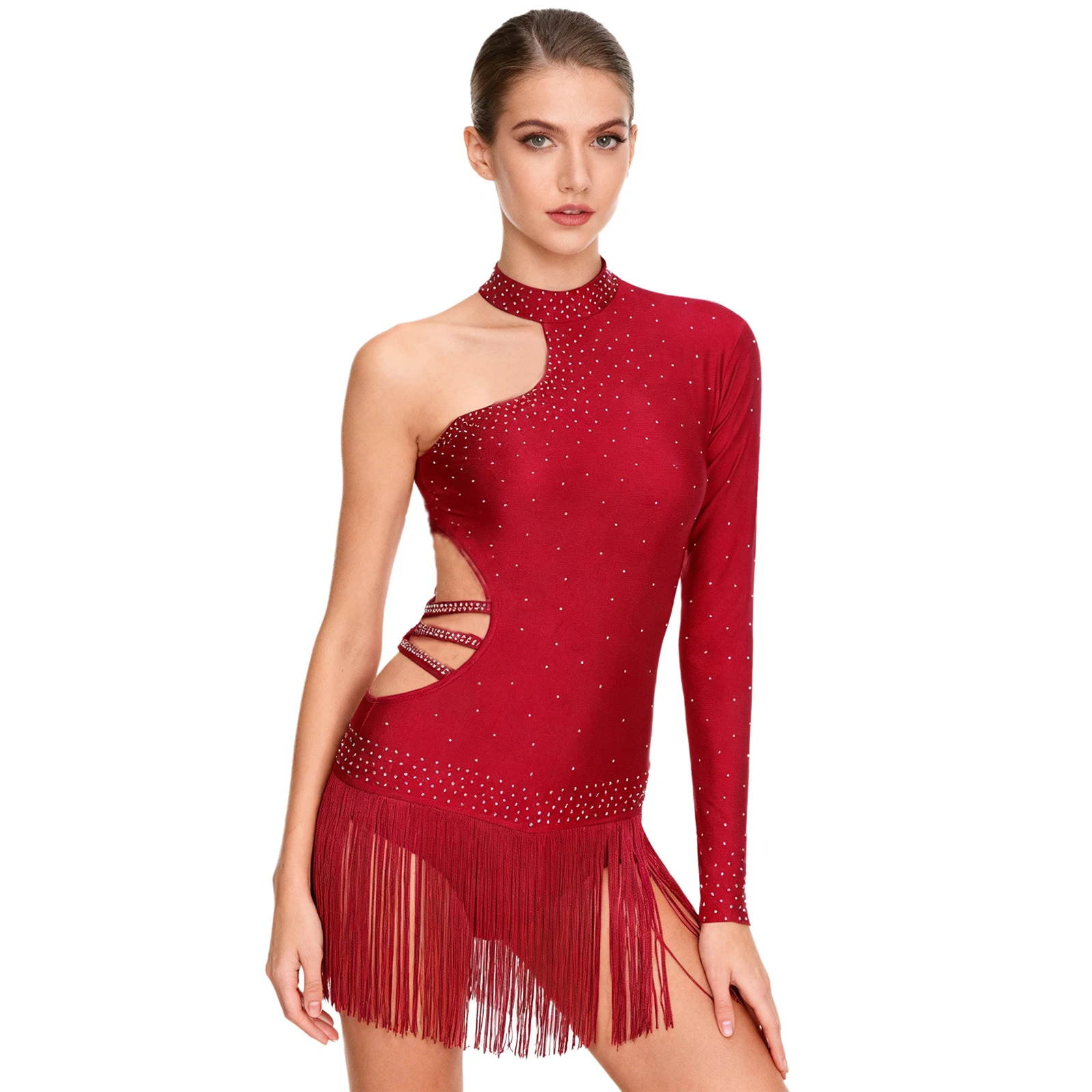 إمرأة مهدب ملابس رقص الجمباز الراين Strappy عارية الذراعين شرابة ارتداءها للتزلج على الجليد تشاتشا تانجو سامبا اللاتينية رقص الجاز #2