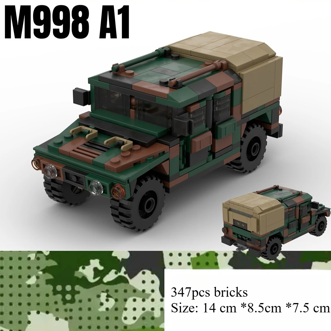

Конструктор Stemedu 347 деталей: Военная бронированная машина M998A1, набор армейских моделей, сцена с фигурками