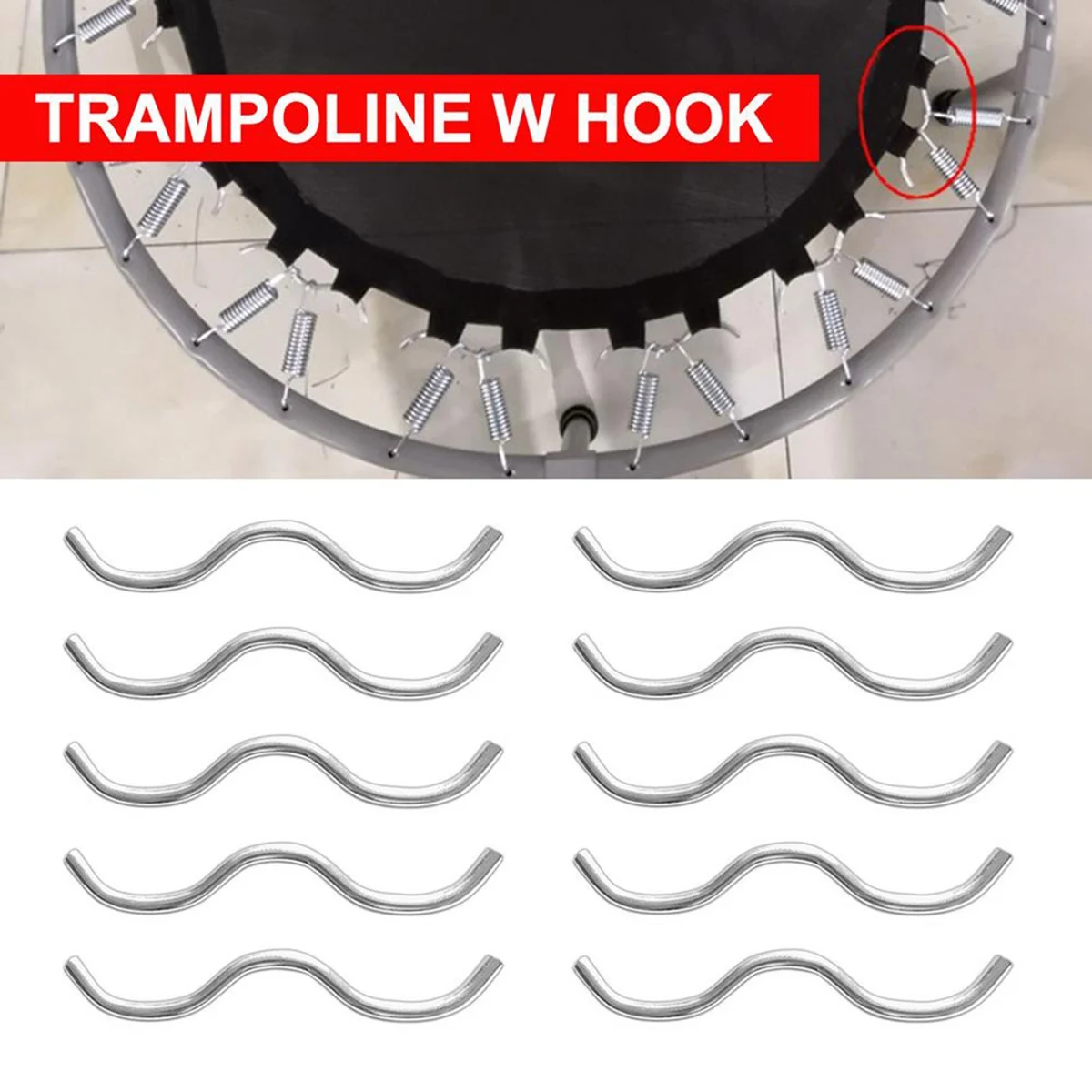 10Pcs Trampoline W Hooks Trampoline Iron Bar Wire Connector Hook Home Jumping Bed W Hooks Trampoline Accessories