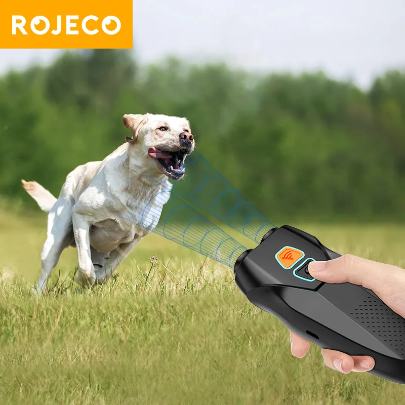 

ROJECO Ultrasonic Dog Repeller Electric Dog Training And Anti Barking Device Rechargeable Pet Dog Bark Stopper With Flashlights