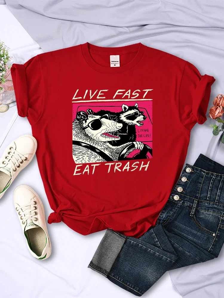 Breathable Printing Tee Clothing Women Live Fast Eat Trash  Anime Casual Tops Summer Short Sleeve Trend All-math Womans T-Shirts