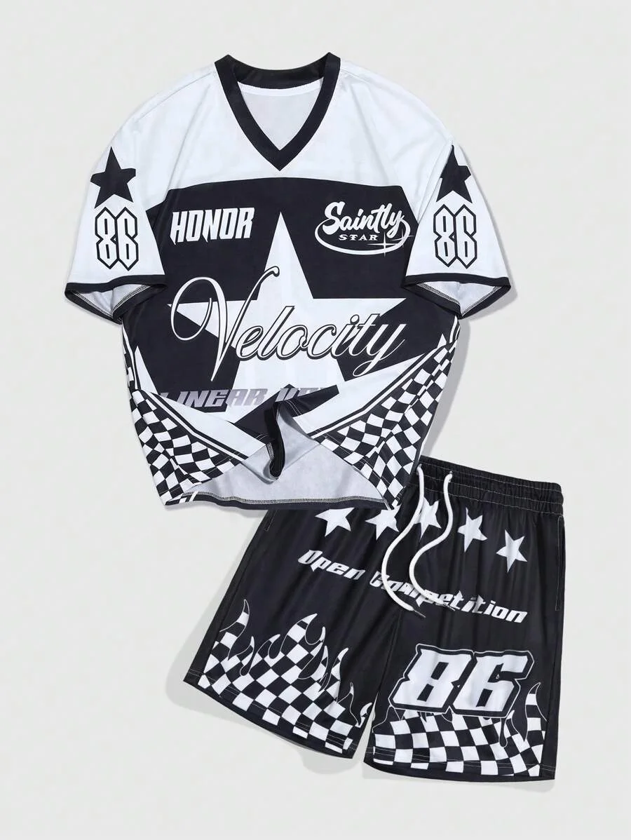 

Summer Autumn Men's Sports T-shirt Shorts Set Trendy American Street Men's Set Trendy Outdoor Handsome Sports Two Piece Set