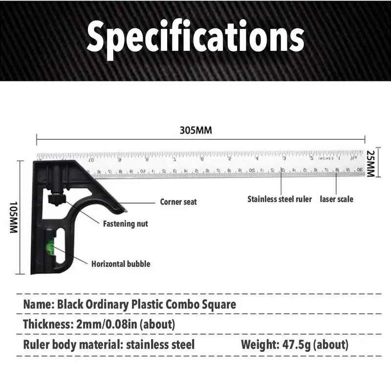 Angle Square Measuring Tools Precise Stainless Steel Adjustable Multifunctional Combination Try Square Set Right Angle Ruler