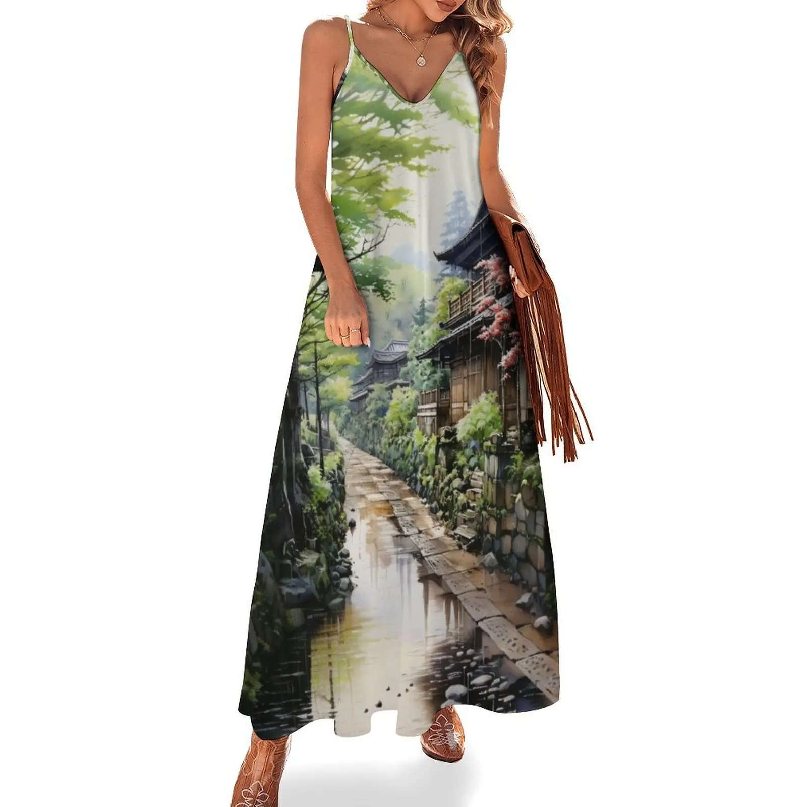 

Japanese Streets - Japanese Landscape During the Edo Period Sleeveless Dress Woman's evening dress prom dress woman