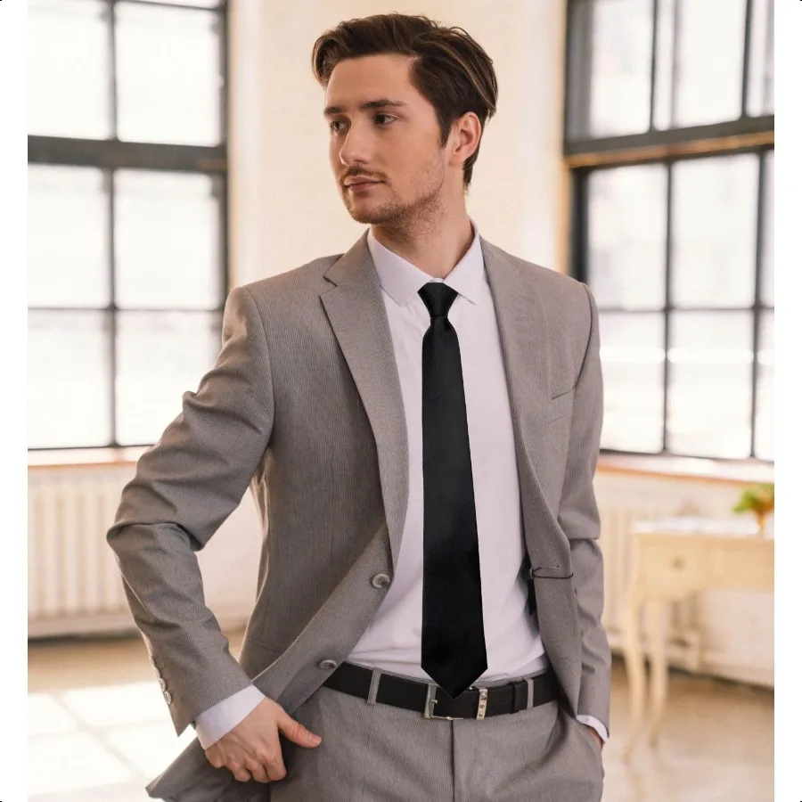 MDSTYLE PreTied Necktie for Men Solid Color Neck Tie with Adjustable Zipper Wedding Business Formal Clip on Ties