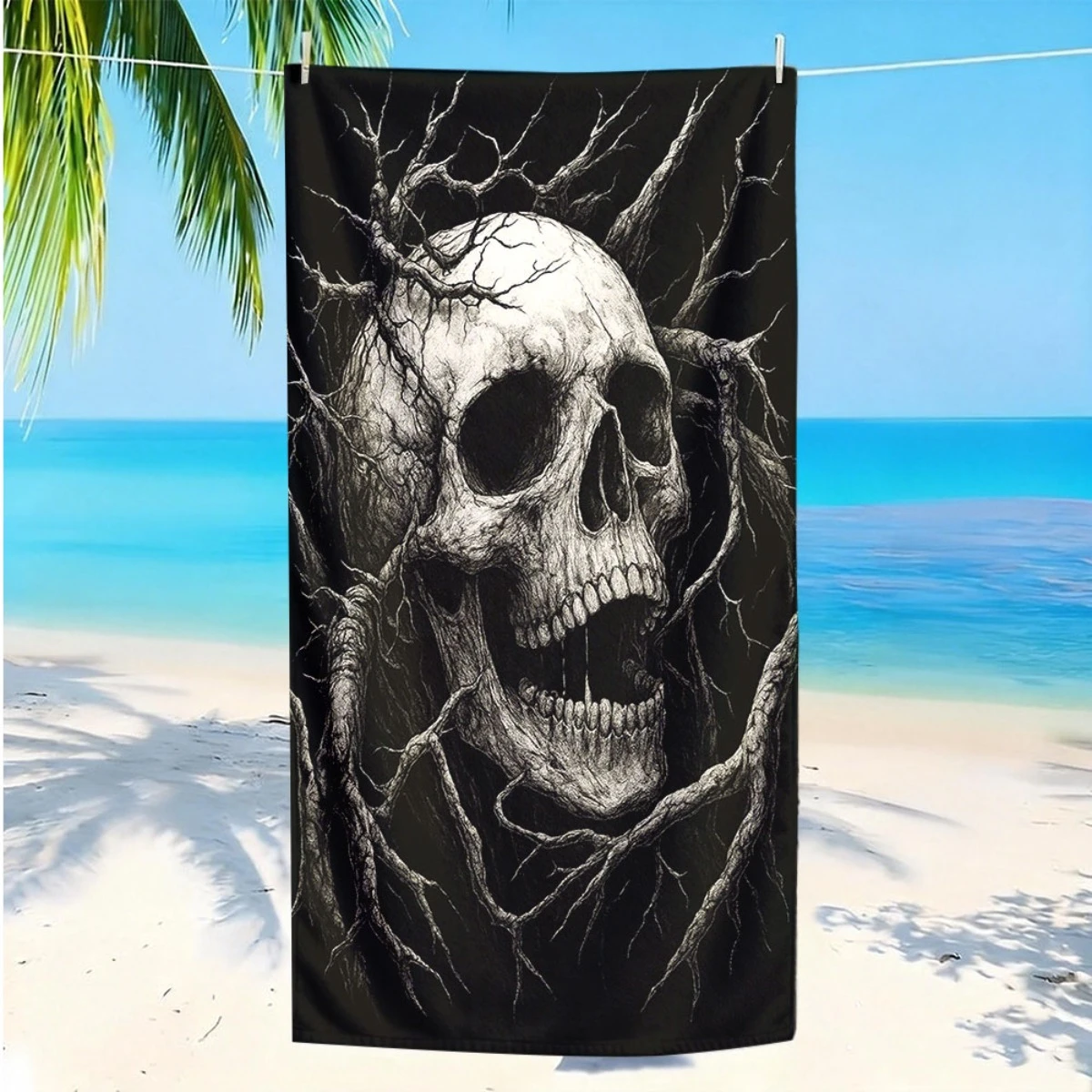 

Gothic Skull Microfiber Beach Towel 2D Flat Printed Sandproof Waterproof Bath Towel Large Pool Blanket Summer Vacation Gift