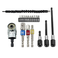 18Pcs Drill Bit Extension Set 105°Right Angle Drill Rotatable Joint 1/4 3/8 1/2 Inch Hex Socket Adapter Extension Screwdriver
