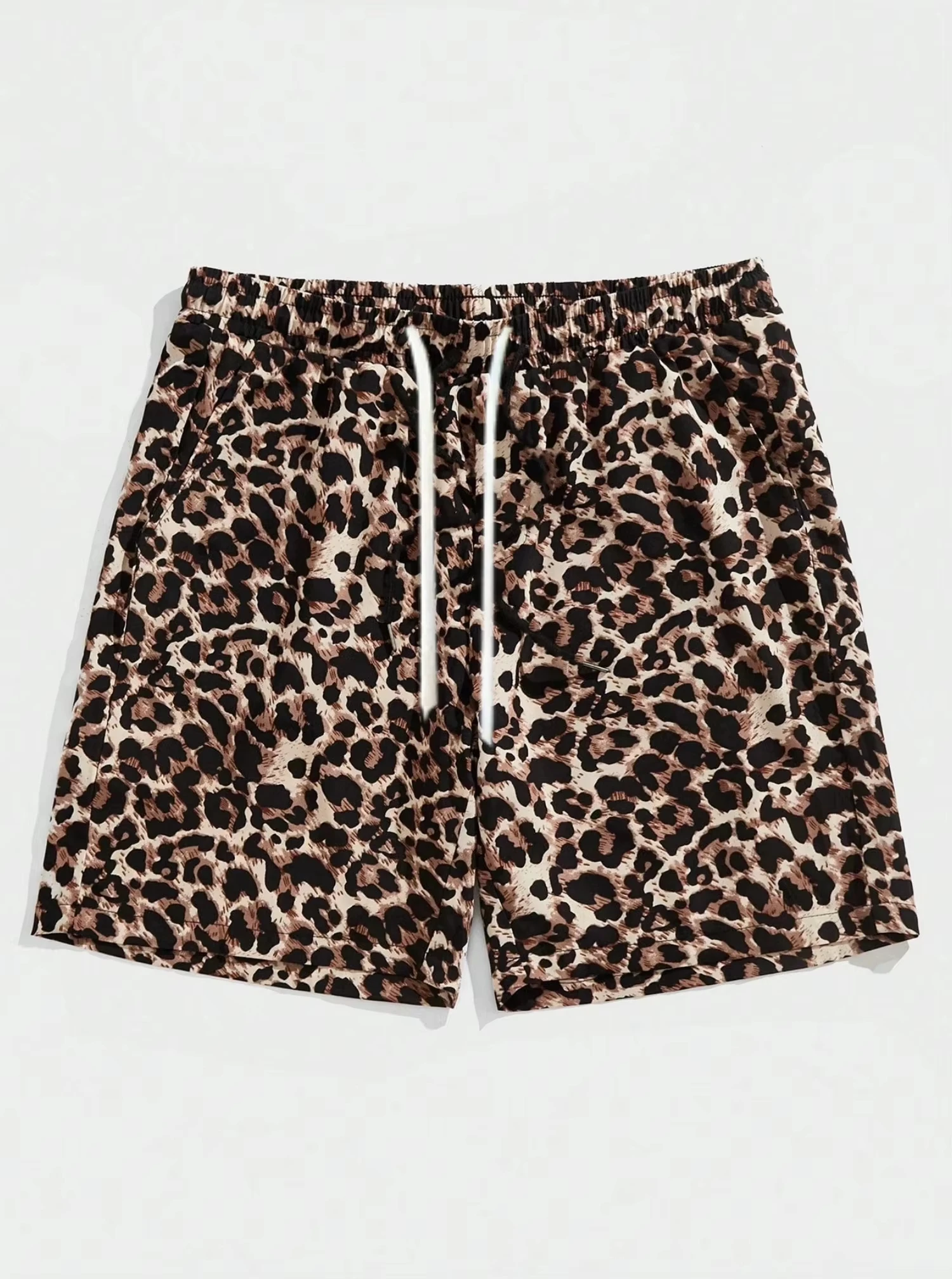 2026 Men's Leopard Print Quick Dry Beach Shorts Drawstring Loose Board Shorts Summer Casual Surfing High Quality Pants