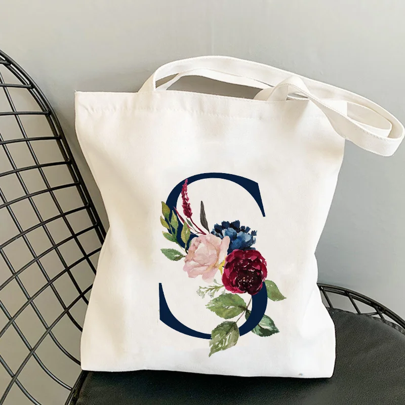 Fashion shopper White shoulder bags Tote bag BAG Black Flower Letters Custom Name DIY Shopping Bag Print Women Shopper Bag Women