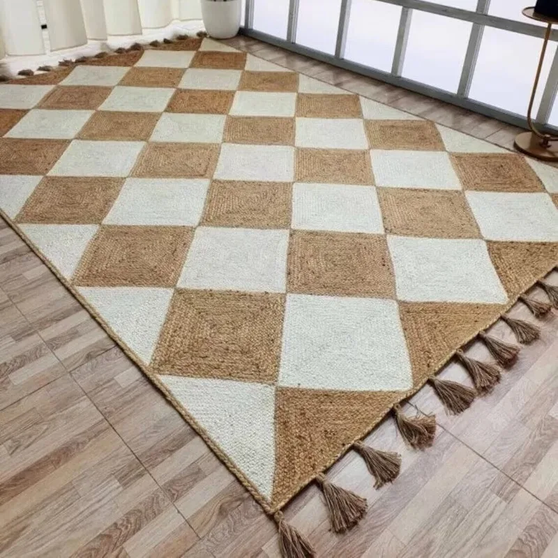 

Jute Area Rug Chunky White Checkered Jute Rug