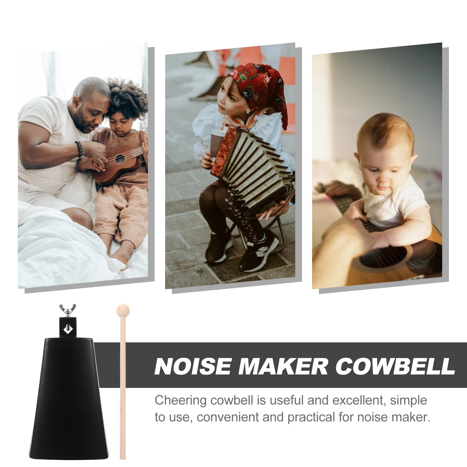 

Cow Bell Cowbell Teaching Aids Hand Metal Noise Maker Cowbells with Handle Stick Black