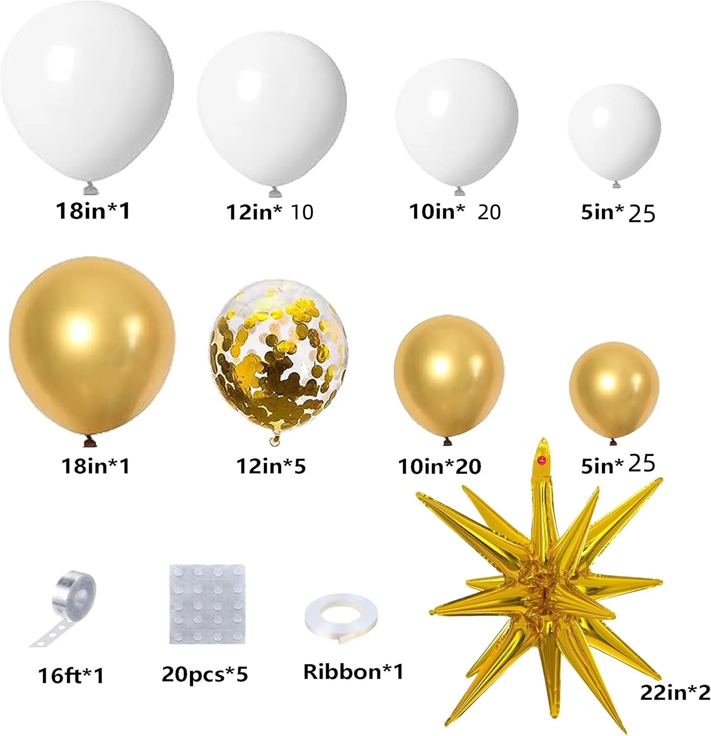 112pcs White Gold Balloons Garland Arch Kit ,for Baby Showers Wedding Graduation Celebration Birthday Party Anniversary Decor