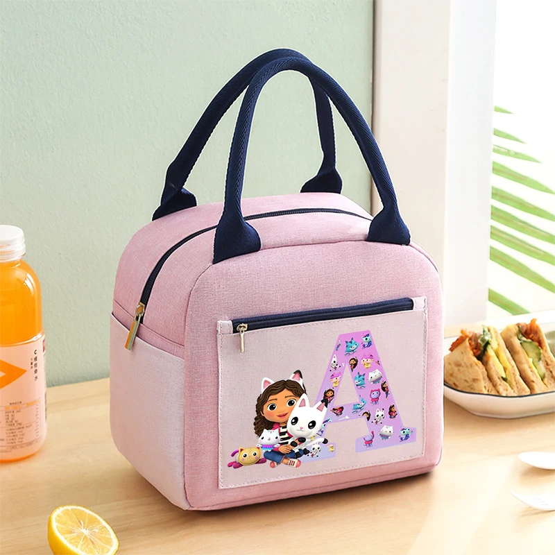 Gabby Dollhouses, paquete de almuerzo para niñas y niños, bolsas aisladas con letras de dibujos animados, loncheras, bolso impermeable grueso, regalos de Anime para niños